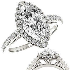 Marquise cut Petite Halo Engagement Ring with Scroll Accent