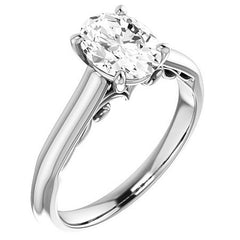 Oval Scroll Accented Solitaire Engagement Ring