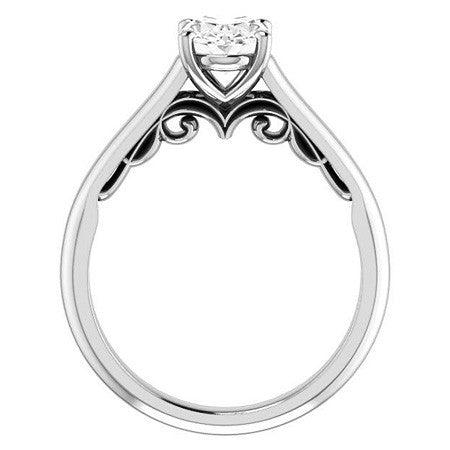 Oval Scroll Accented Solitaire Engagement Ring