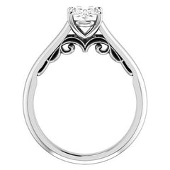 Oval Scroll Accented Solitaire Engagement Ring