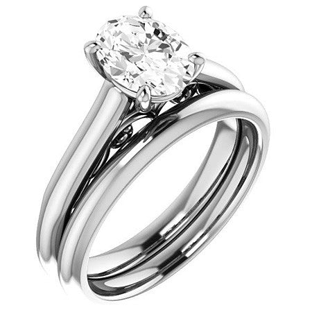 Oval Scroll Accented Solitaire Engagement Ring