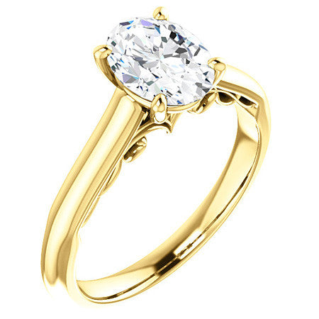 Oval Scroll Accented Solitaire Engagement Ring