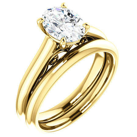 Oval Scroll Accented Solitaire Engagement Ring