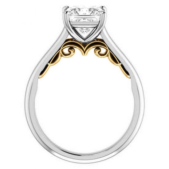 Oval Scroll Accented Solitaire Engagement Ring