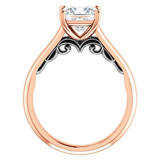 Oval Scroll Accented Solitaire Engagement Ring