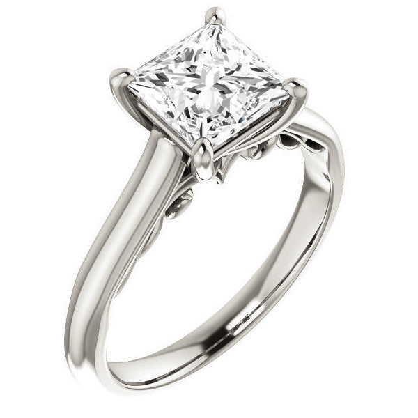Princess Scroll Accented Solitaire Engagement Ring