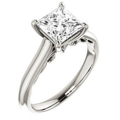 Princess Scroll Accented Solitaire Engagement Ring