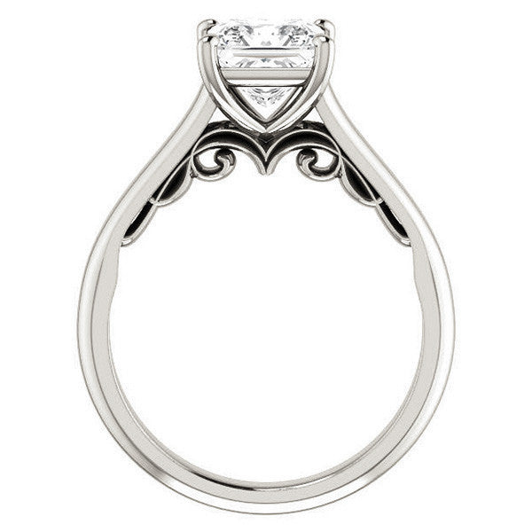 Princess Scroll Accented Solitaire Engagement Ring
