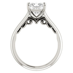 Princess Scroll Accented Solitaire Engagement Ring