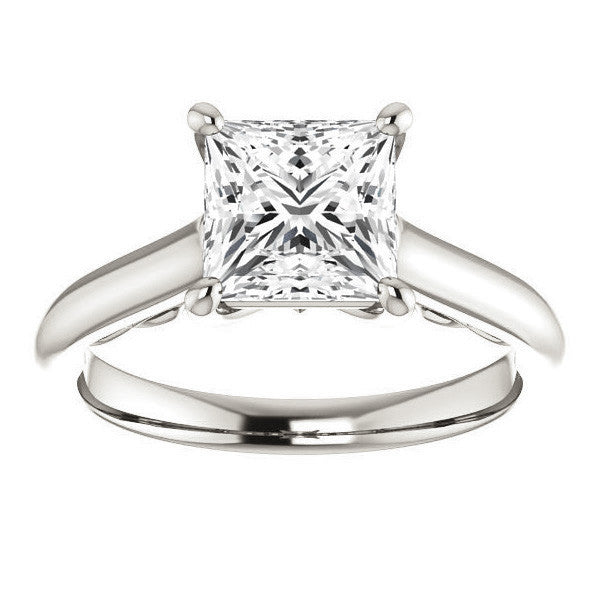 Princess Scroll Accented Solitaire Engagement Ring