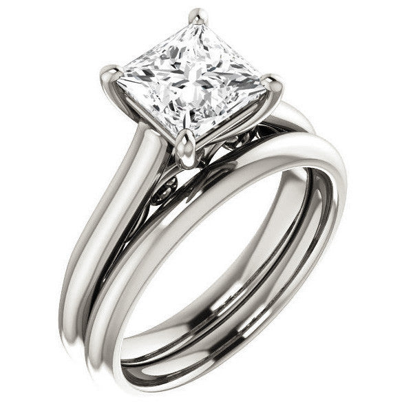 Princess Scroll Accented Solitaire Engagement Ring