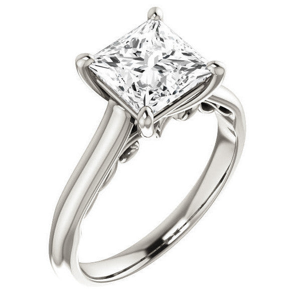Princess Scroll Accented Solitaire Engagement Ring