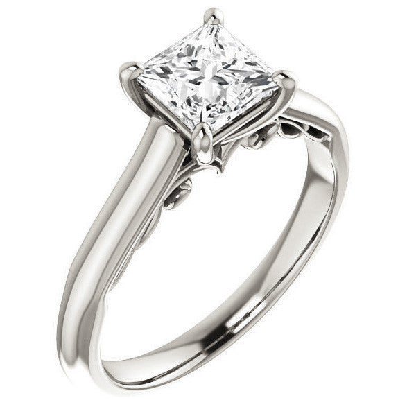 Princess Scroll Accented Solitaire Engagement Ring