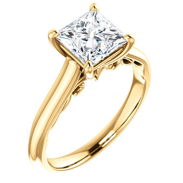 Princess Scroll Accented Solitaire Engagement Ring