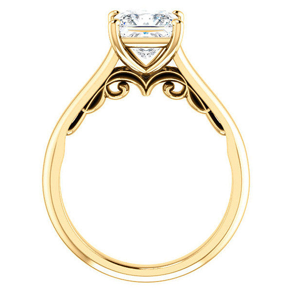 Princess Scroll Accented Solitaire Engagement Ring