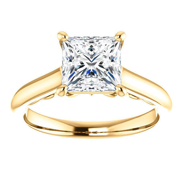 Princess Scroll Accented Solitaire Engagement Ring