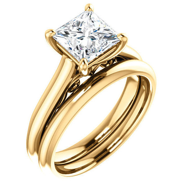 Princess Scroll Accented Solitaire Engagement Ring
