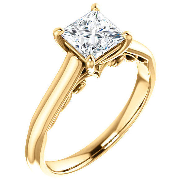 Princess Scroll Accented Solitaire Engagement Ring
