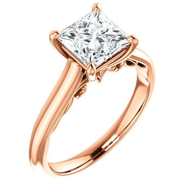 Princess Scroll Accented Solitaire Engagement Ring