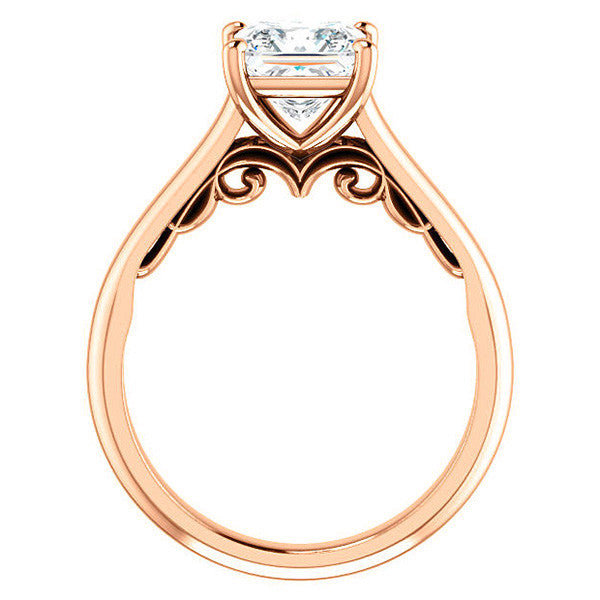 Princess Scroll Accented Solitaire Engagement Ring