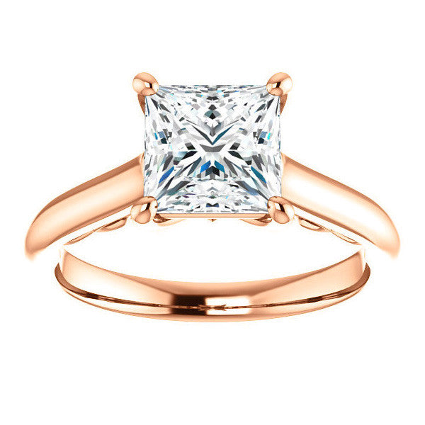 Princess Scroll Accented Solitaire Engagement Ring