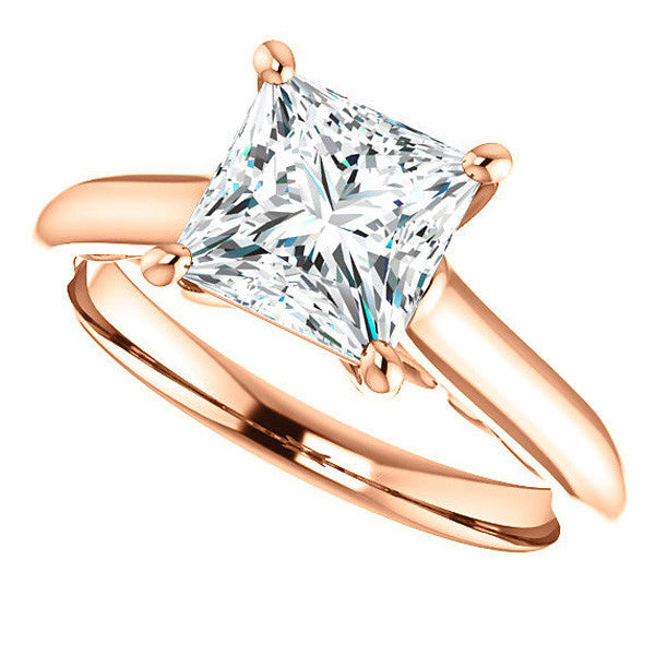 Princess Scroll Accented Solitaire Engagement Ring
