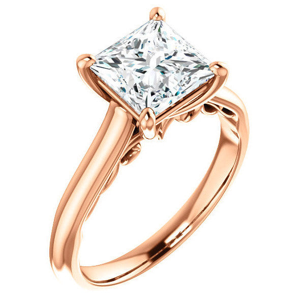 Princess Scroll Accented Solitaire Engagement Ring