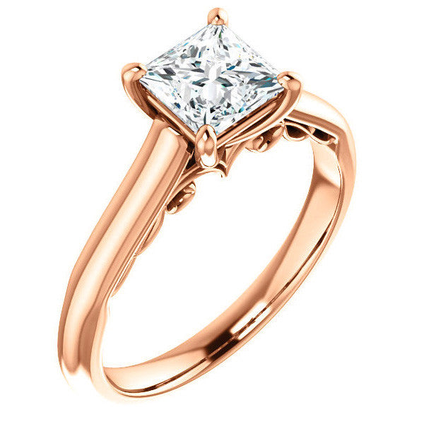 Princess Scroll Accented Solitaire Engagement Ring