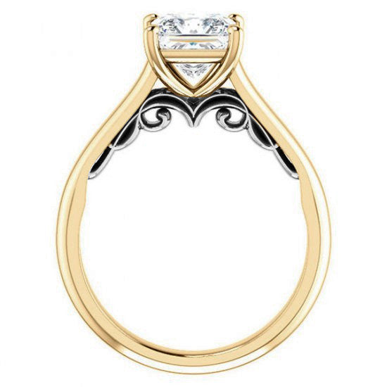Princess Scroll Accented Solitaire Engagement Ring