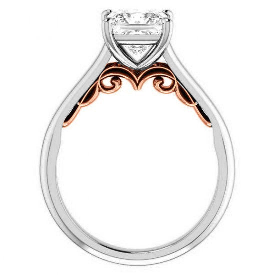 Princess Scroll Accented Solitaire Engagement Ring