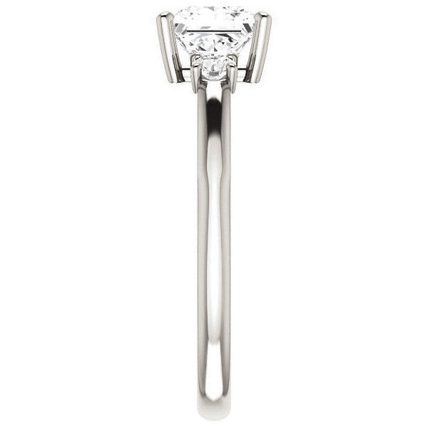 Princess Three-Stone Engagement Ring with Scroll Accent