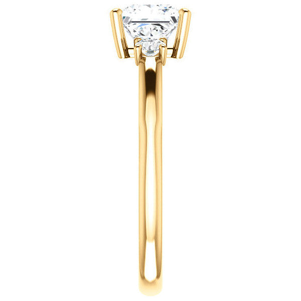 Princess Three-Stone Engagement Ring with Scroll Accent
