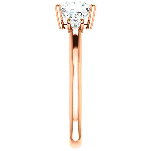 Princess Three-Stone Engagement Ring with Scroll Accent
