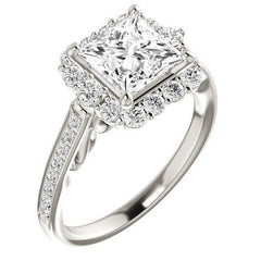Princess Scroll Halo Engagement Ring with Surprise Diamonds