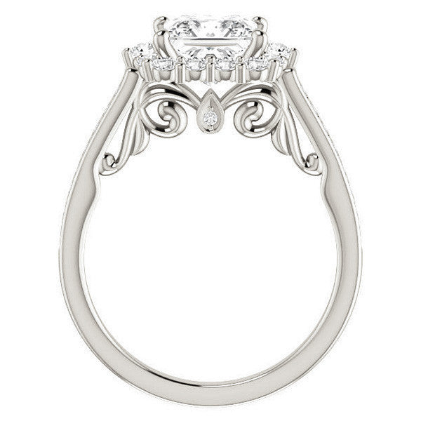 Princess Scroll Halo Engagement Ring with Surprise Diamonds