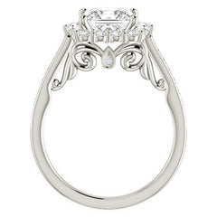 Princess Scroll Halo Engagement Ring with Surprise Diamonds