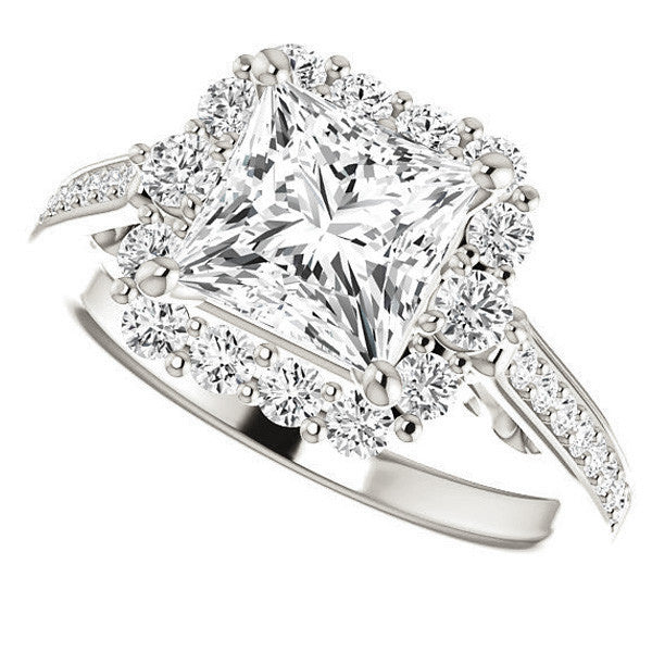 Princess Scroll Halo Engagement Ring with Surprise Diamonds