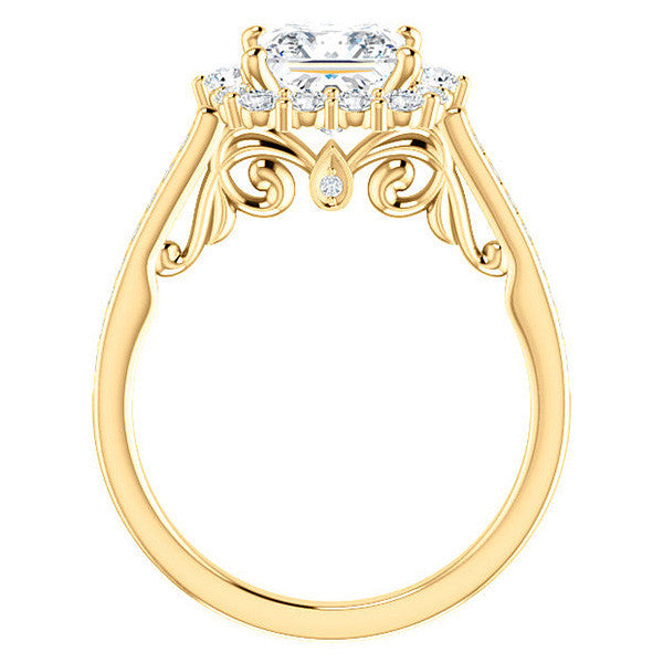 Princess Scroll Halo Engagement Ring with Surprise Diamonds
