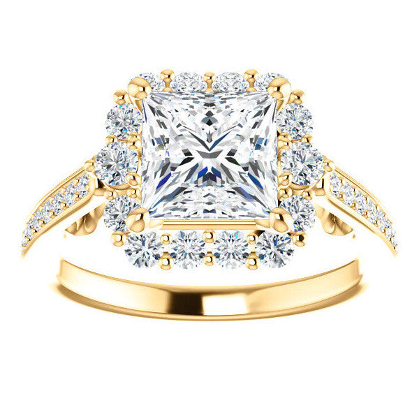 Princess Scroll Halo Engagement Ring with Surprise Diamonds