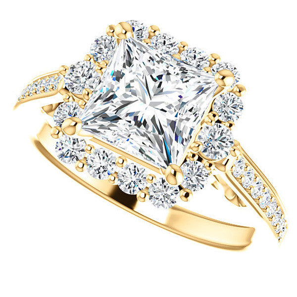 Princess Scroll Halo Engagement Ring with Surprise Diamonds