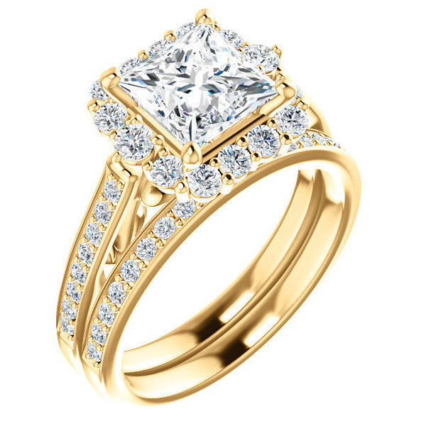 Princess Scroll Halo Engagement Ring with Surprise Diamonds