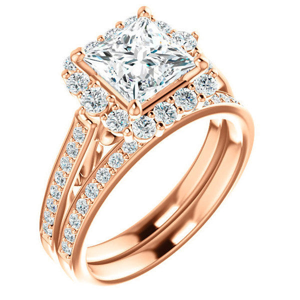 Princess Scroll Halo Engagement Ring with Surprise Diamonds