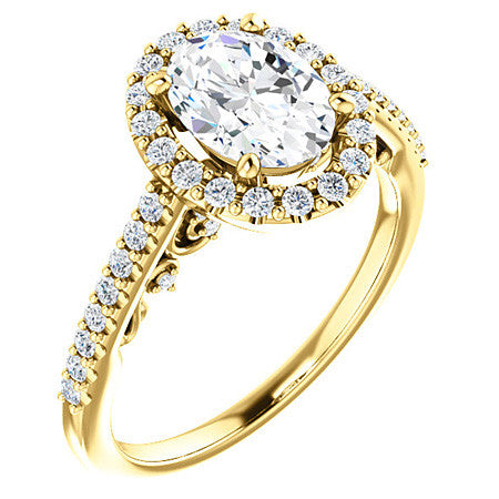 Oval Ornate Halo Engagement Ring with Scroll Accent