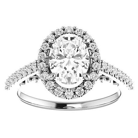 Oval Ornate Halo Engagement Ring with Scroll Accent