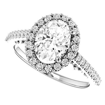 Oval Ornate Halo Engagement Ring with Scroll Accent