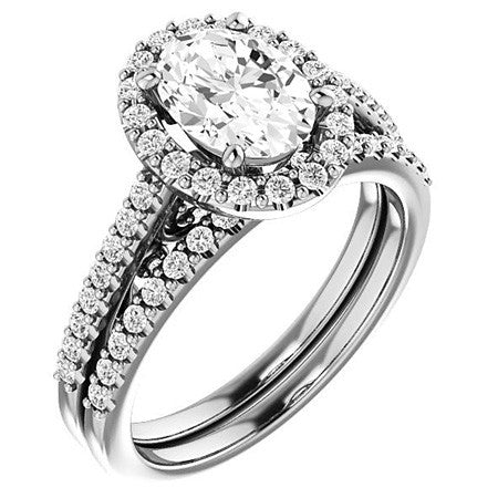 Oval Ornate Halo Engagement Ring with Scroll Accent