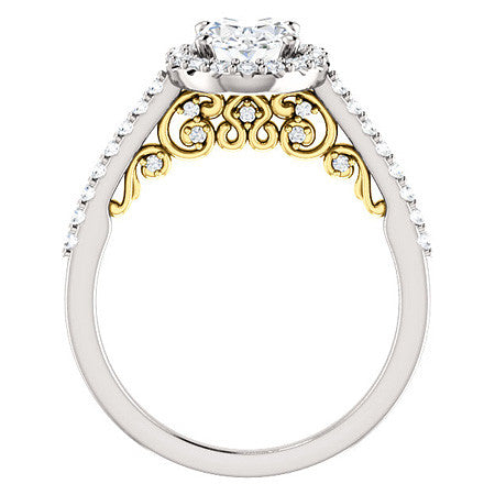 Oval Ornate Halo Engagement Ring with Scroll Accent