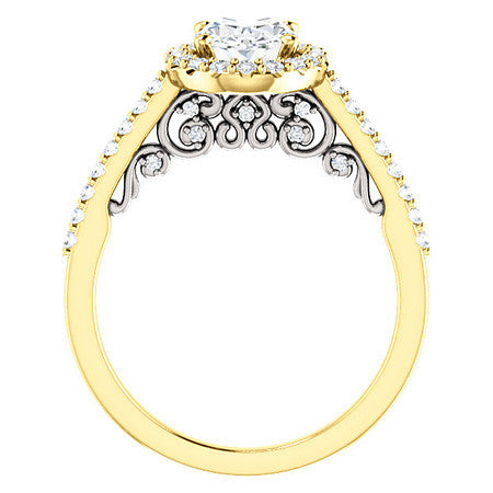 Oval Ornate Halo Engagement Ring with Scroll Accent