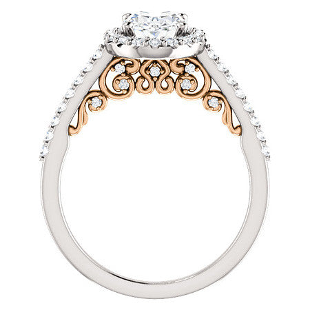 Oval Ornate Halo Engagement Ring with Scroll Accent