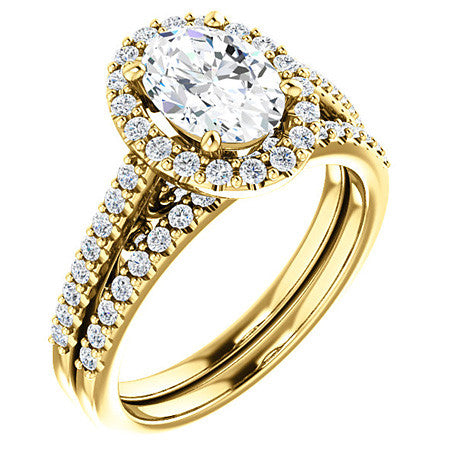 Oval Ornate Halo Engagement Ring with Scroll Accent